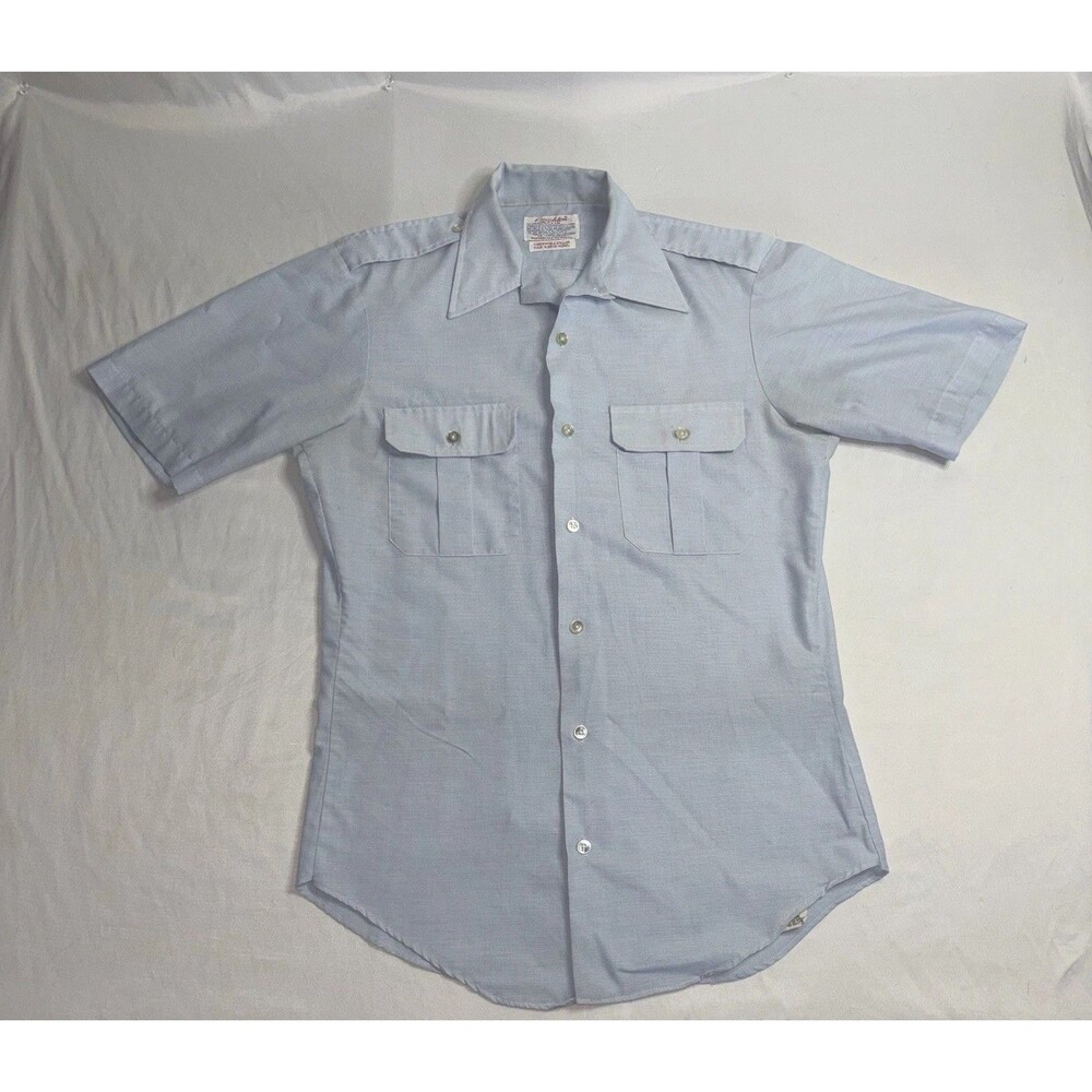 Creighton Vintage Light Blue Short Sleeve Button Down Convertible Collar USA